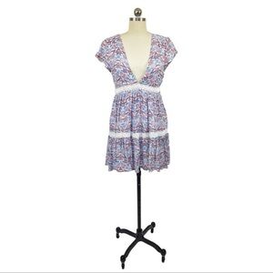 Sea Gypsies Dress Tunic Small Blue Brown Aztec Bohemian Crochet Festival